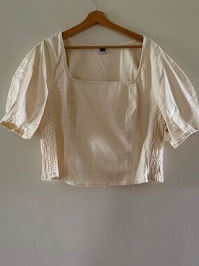 Women's Cream Square-Neck Puff Sleeve denim Top
